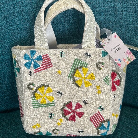 Beaded Bag Bag Beach Scene Handcrafted in India Tik Tok Viral NWT - Picture 2 of 6